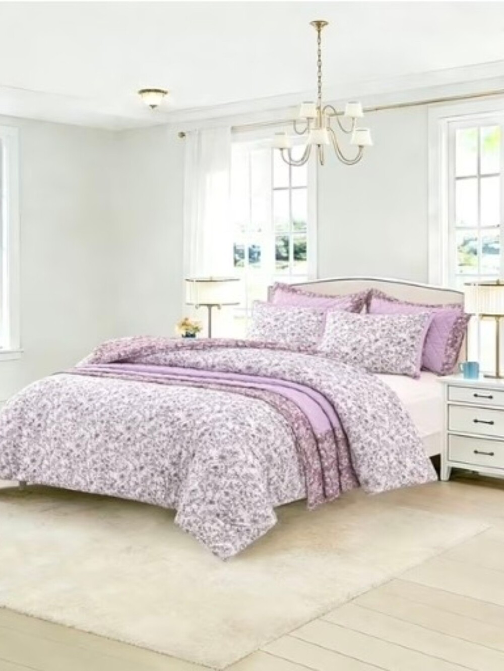 Vera Bradley Floral 3 piece Reversible Lavender and White Comforter Set -